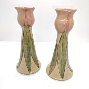 Set Tulip Pottery Candlesticks Covered Bridge Pottery 1992 Studio Pottery